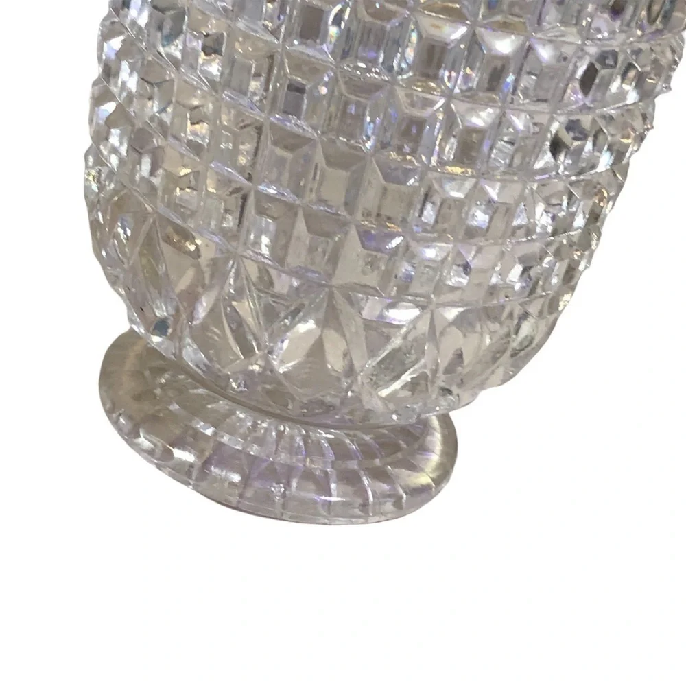 Vintage Crystal Waffle Block Pedestal Spooner 4.5” Tall